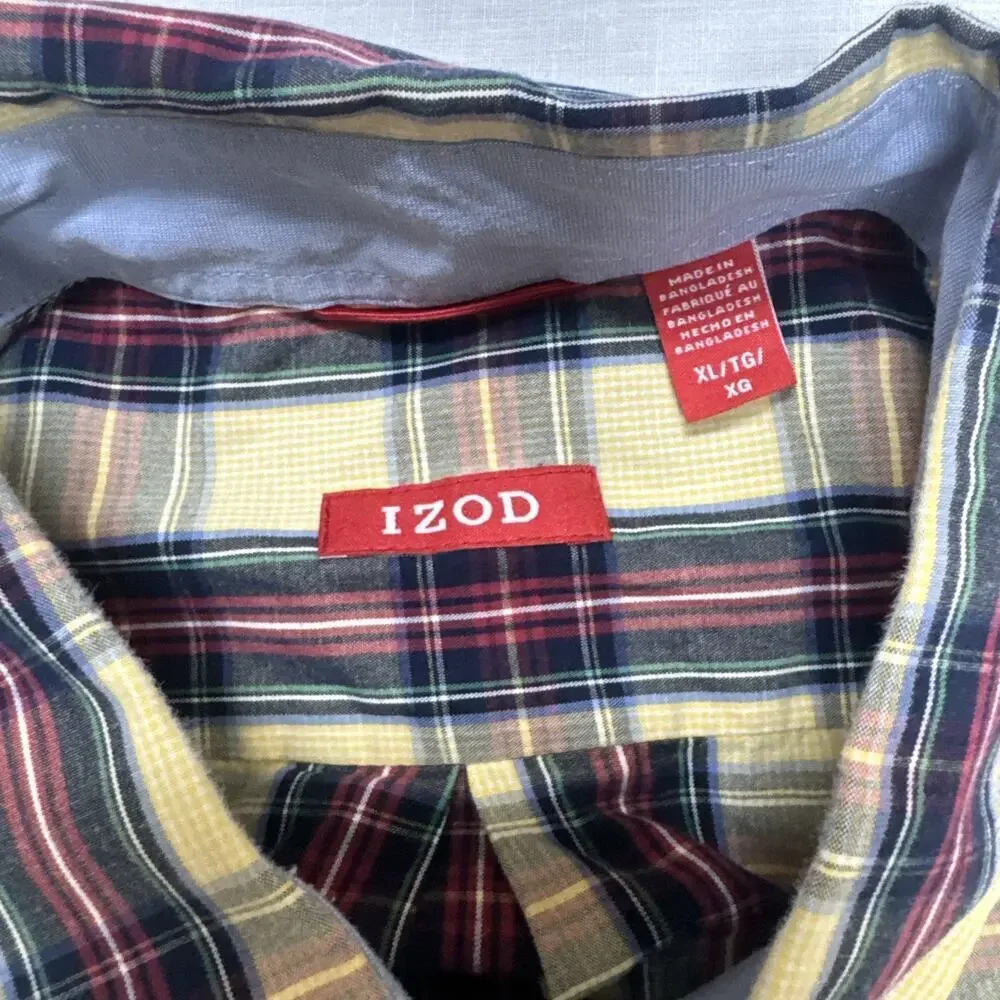 IZOD XL Fall Colors Yellow Red Black LS Shirt Button Down Window Pane - Picture 2 of 3